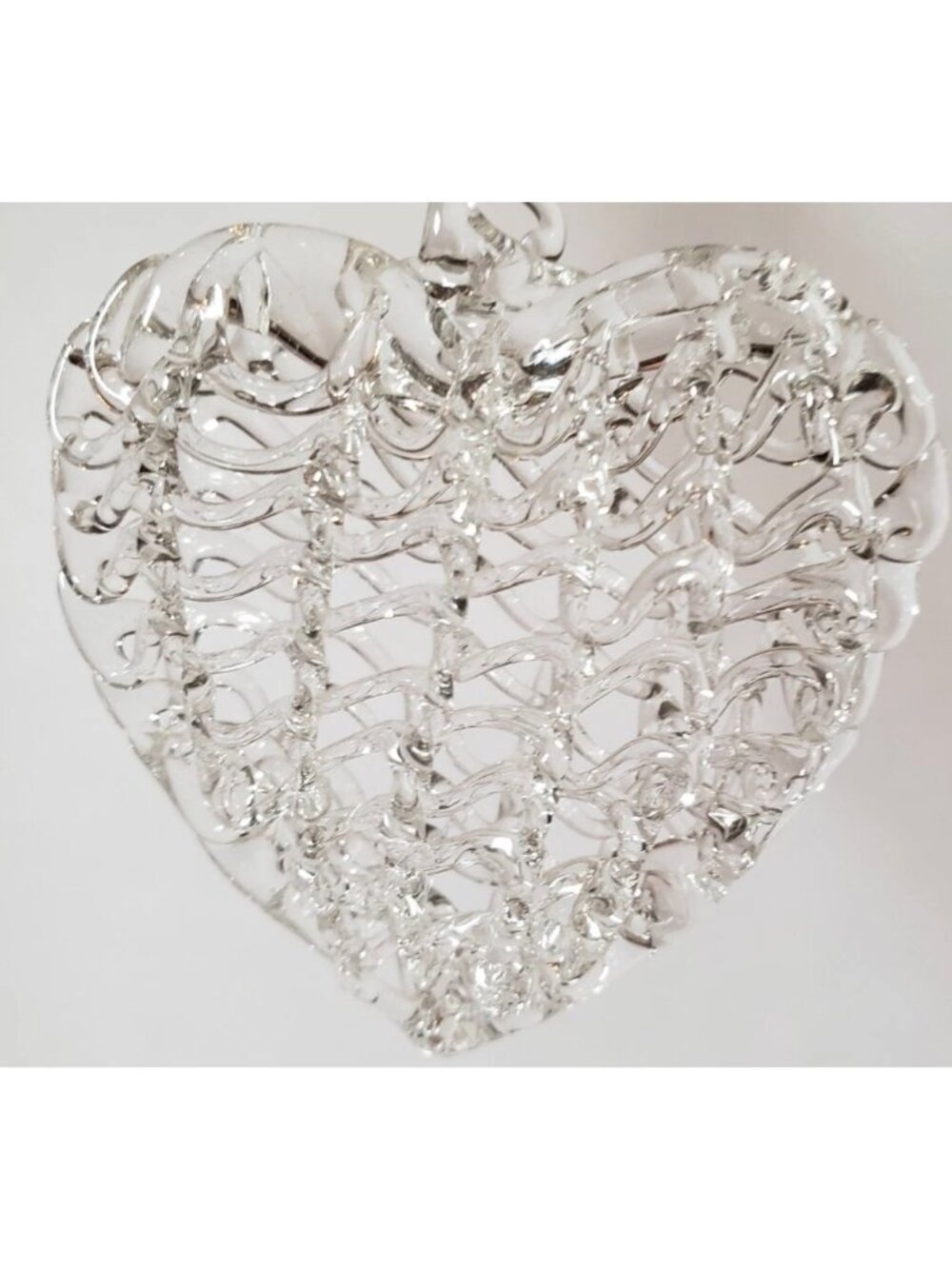 Spun Glass Heart Ornaments Christmas Box16 Textured Filigree Design Holiday Tree